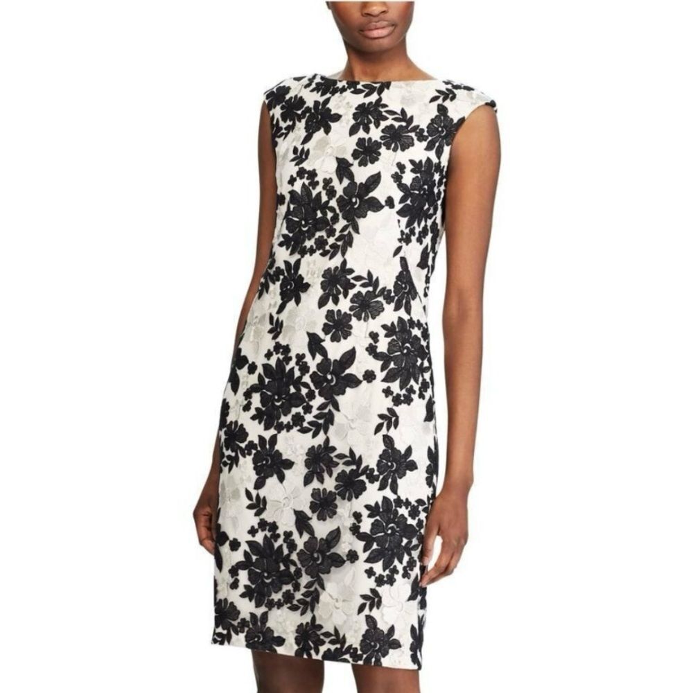 Lauren Ralph Lauren Lace Black White Sheath Knee Length Dress Women’s 14 Classic